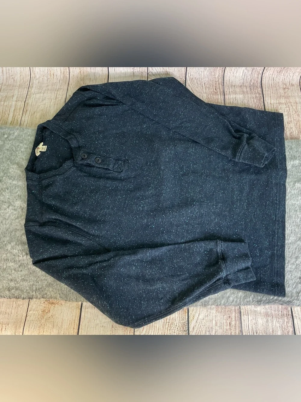 J. Crew Men's Navy Heathered Henley Knit Sweater 100% Cotton Size M